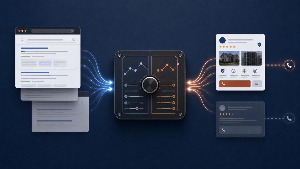 Illustrated contractor landing page with trust, service fit, and clear call-driving structure.