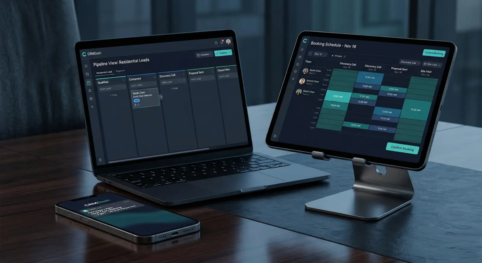 Fit-review desk with phone, laptop, and tablet for honest engagement standards